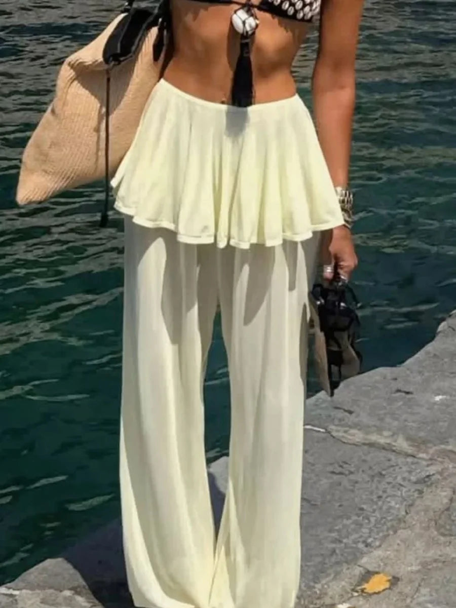 Women’s Sheer Bloomers Skirted Pants Wide Leg Culottes - Mid Rise Flare