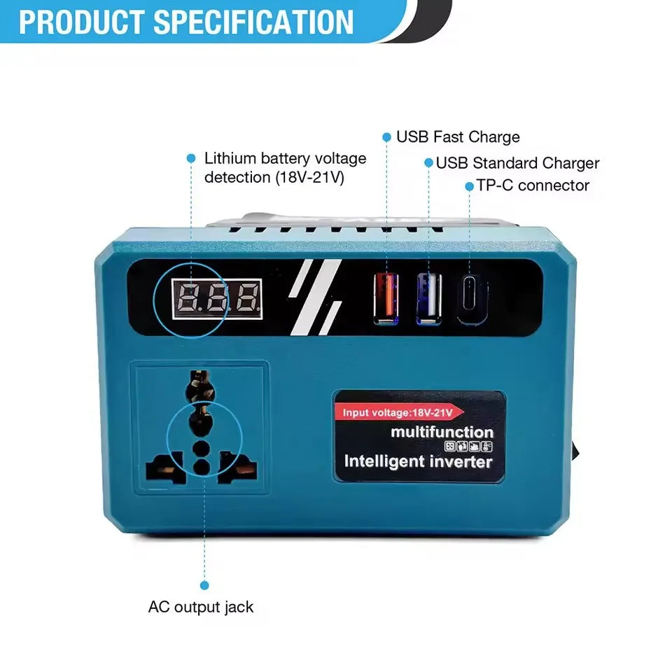 120W Lithium Battery Inverter DC 18-21V to AC 220V for Makita Tools