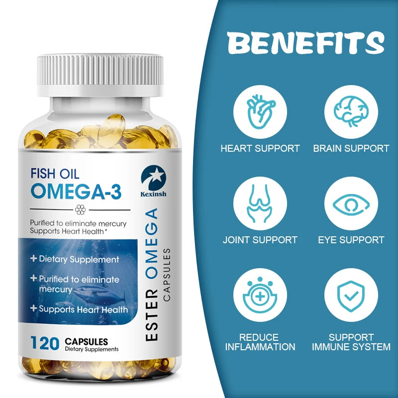 Omega-3 Fish Oil Capsules 3600mg - 120 Counts for Heart & Brain Health