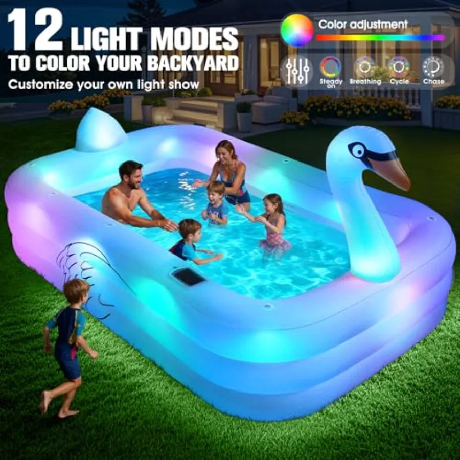 Inflatable Swan Pool for Adults with Lights, Large Blow Up Pool