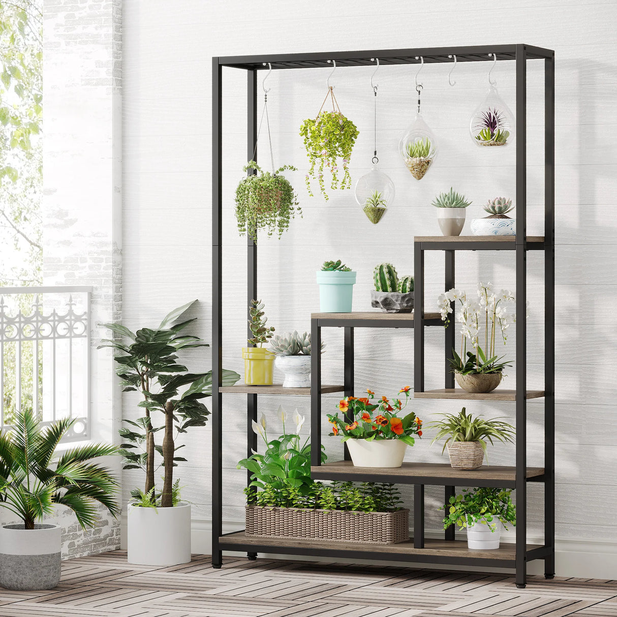 Tribesigns 5-Tier Tall Indoor Plant Stand with 10 Hanging Hooks, 70.9 Inches