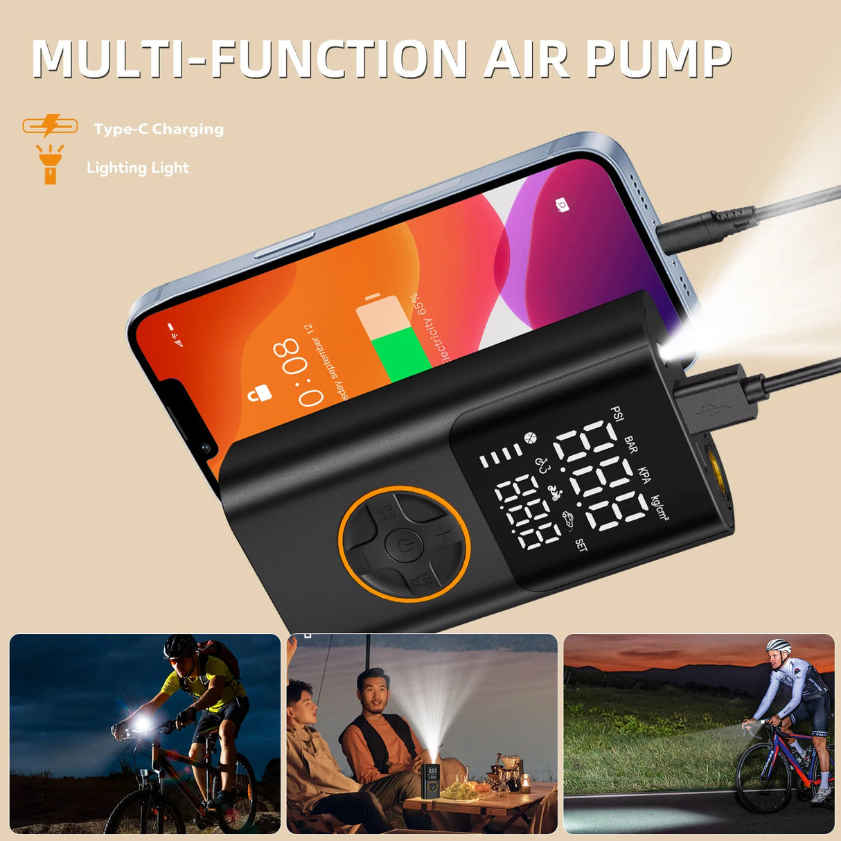 Cordless Mini Tire Inflator 150 PSI Portable Air Compressor for Car Bike