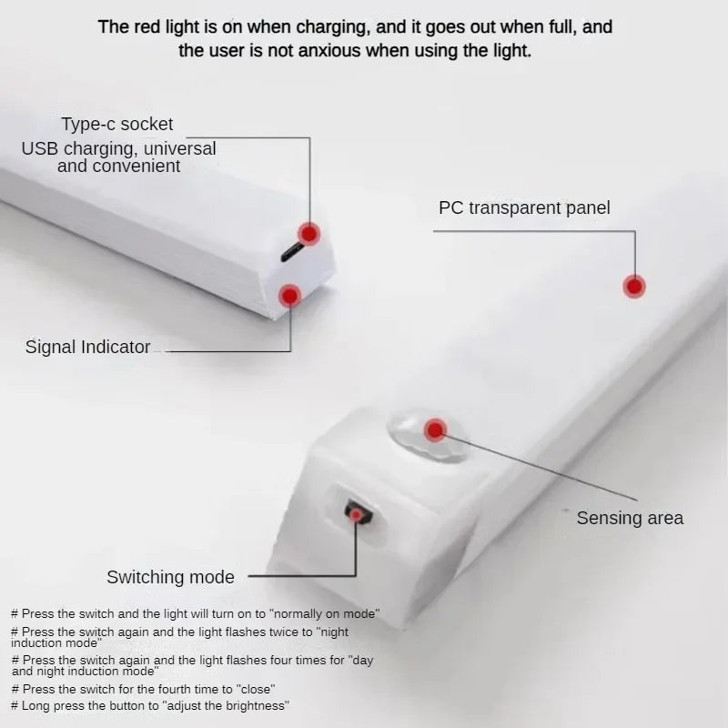 LED Strip Light Motion Sensor Dimmable Rechargeable Night Lighting Bar