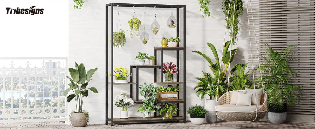 Tribesigns 5-Tier Tall Indoor Plant Stand with 10 Hanging Hooks, 70.9 Inches