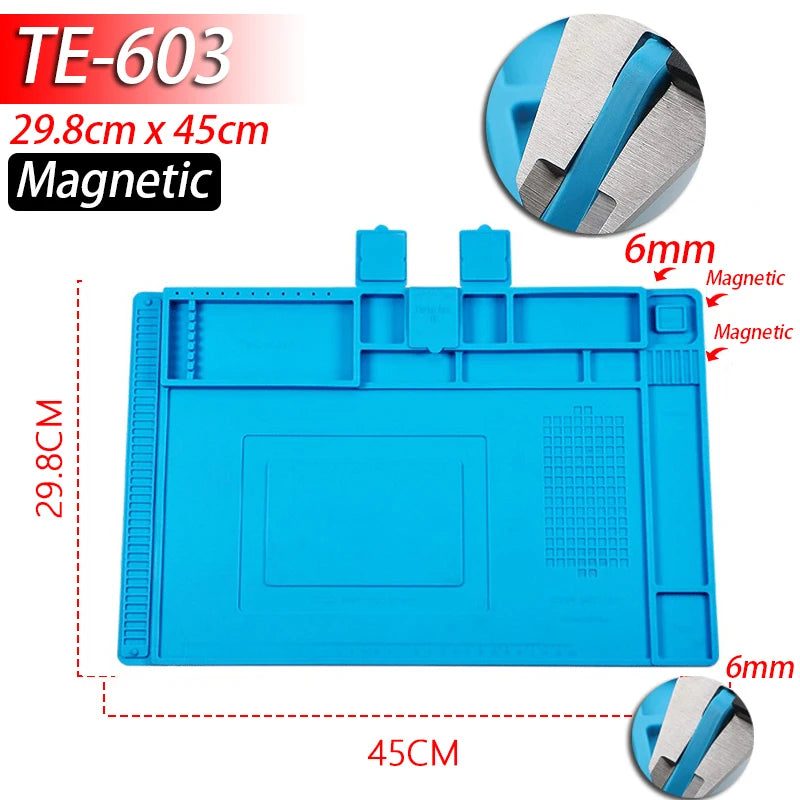 Soldering Station Mat Silicone Heat Resistant 932°F Anti-Static Magnetic Mat