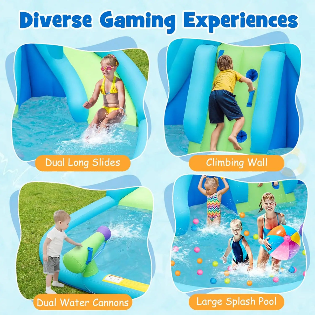 Dinosaur Inflatable Bounce Park with Slides and Splash Pool, Wet & Dry Combo