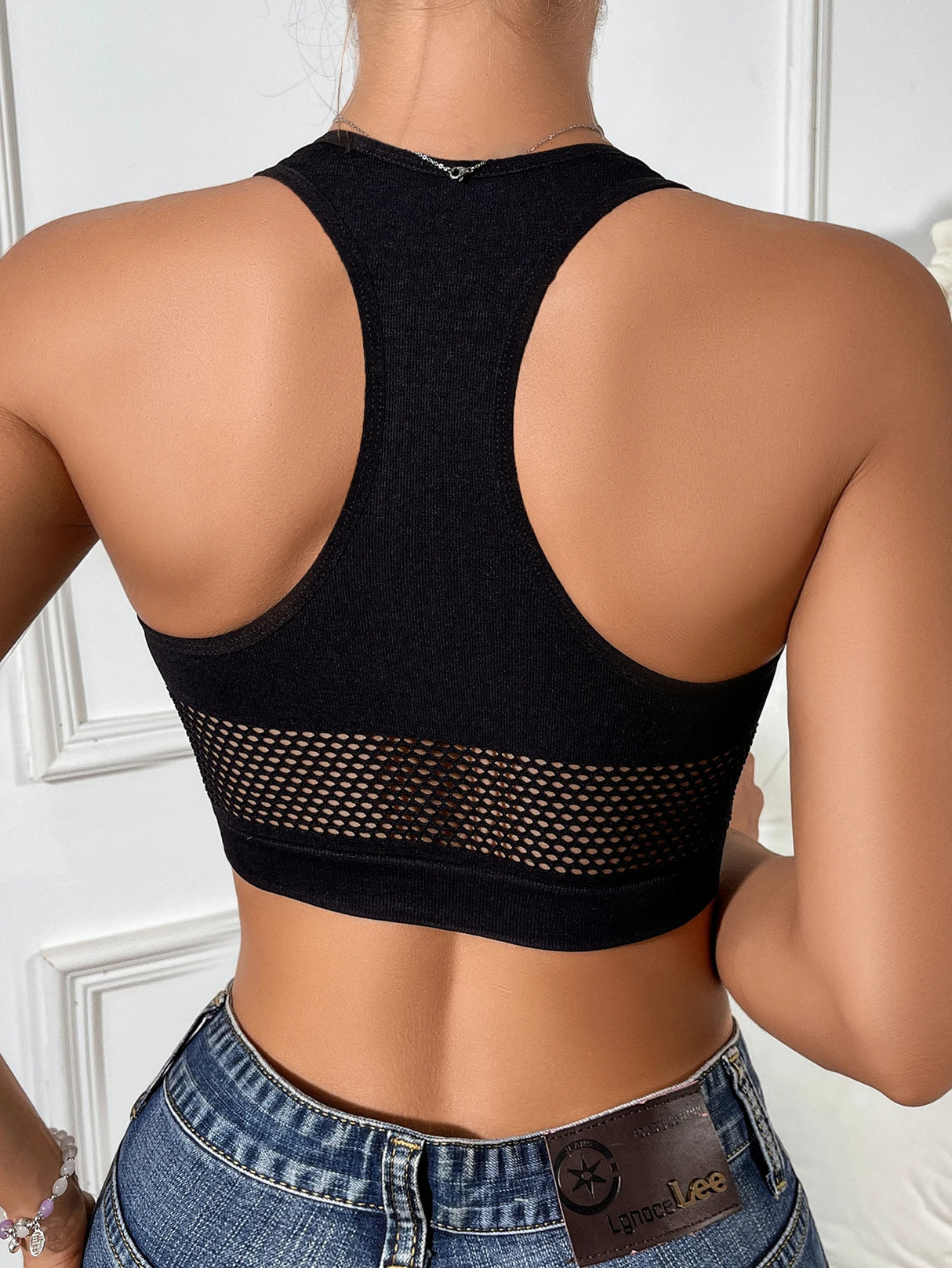 Women’s Fishnet Off Shoulder Crop Top - Stylish Casual Tank Vest