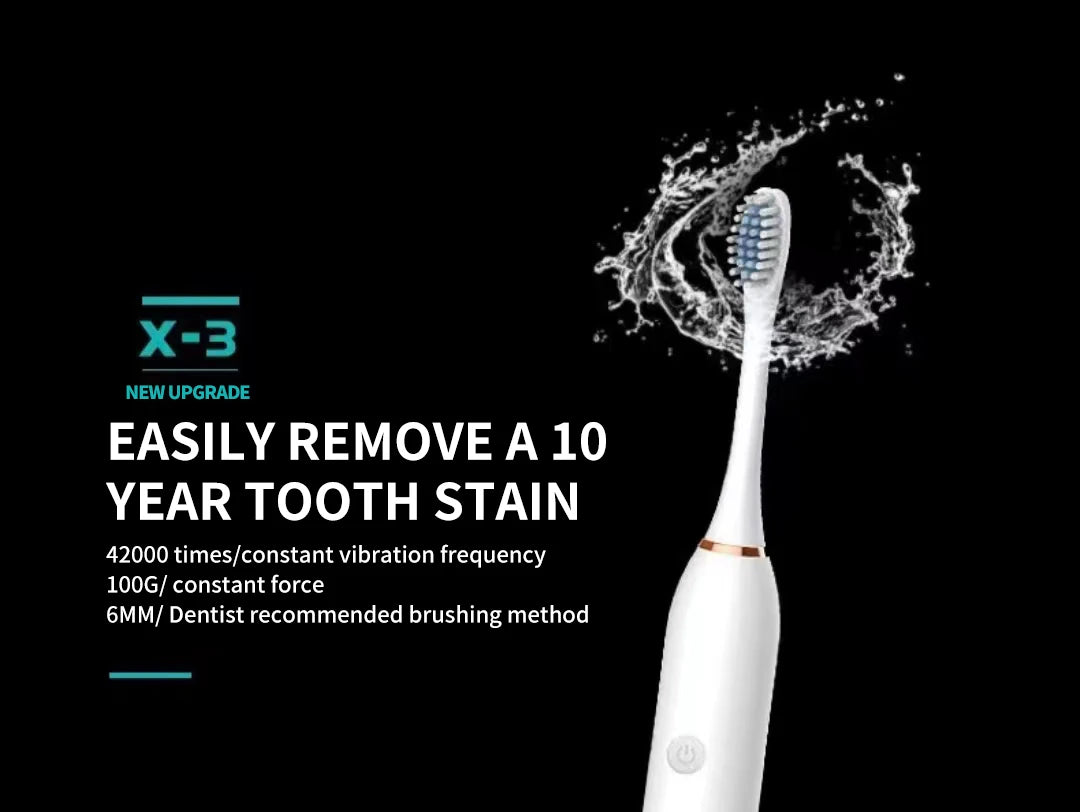 Sonic Electric Toothbrush IPX7 Waterproof USB Rechargeable 6 Modes