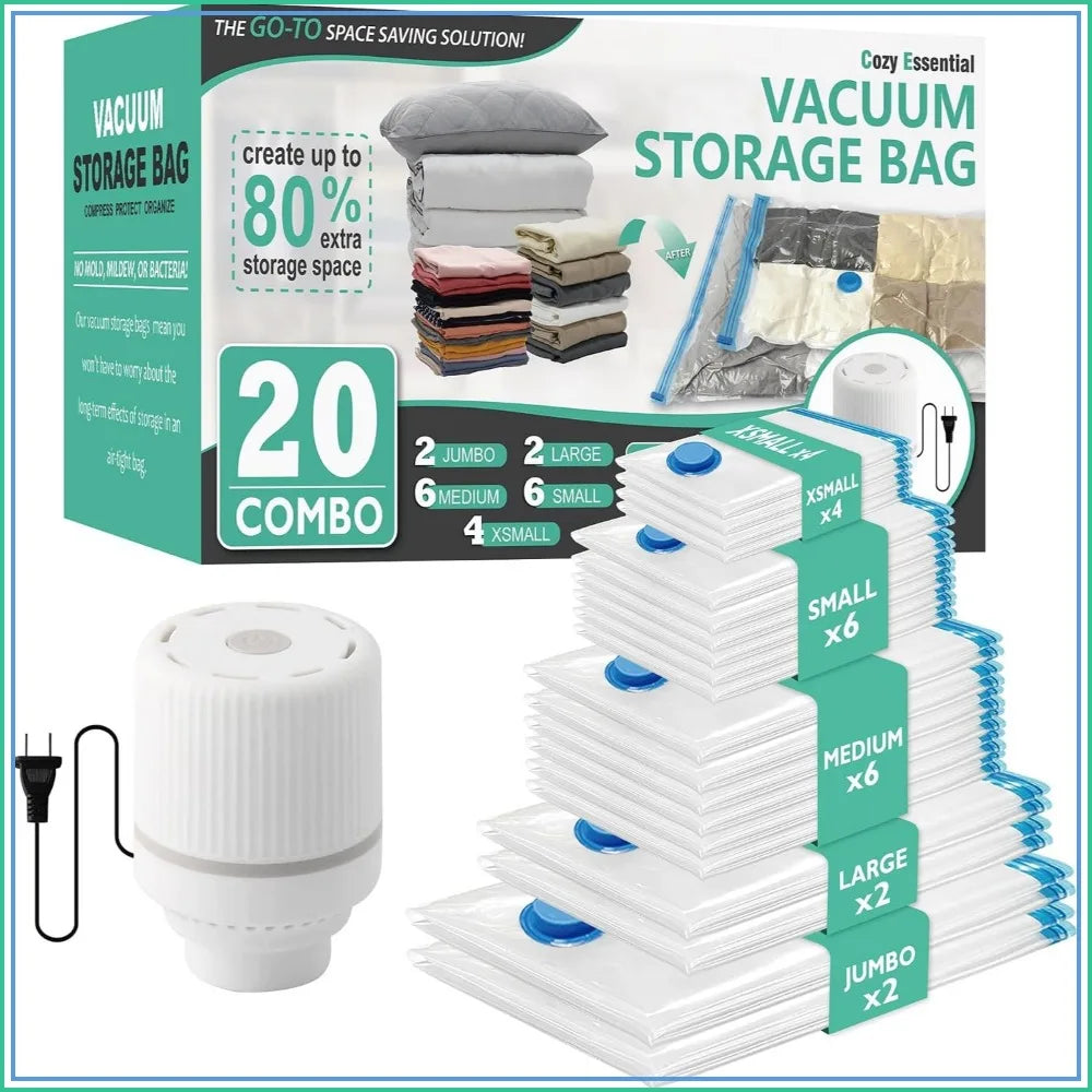 Vacuum Storage Bags with Electric Pump, 20 Pack for Clothes and Bedding