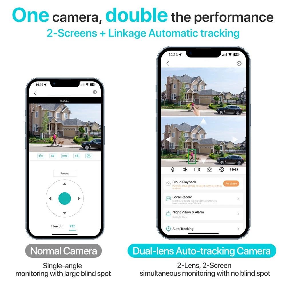 4K HD Wifi PTZ Camera 8MP Dual Lens Outdoor AI Auto Tracking Surveillance