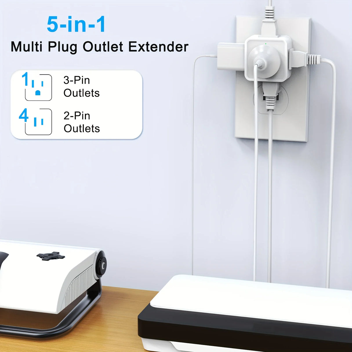 5 Way Multi Plug Outlet Extender, Wall Outlet Expander for Home & Travel