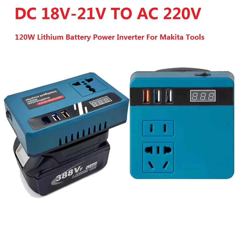 120W Lithium Battery Inverter DC 18-21V to AC 220V for Makita Tools