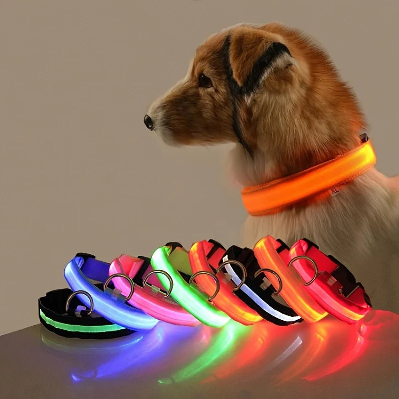 Nylon LED Dog Leash & Collar Set - Glow in the Dark, Safety Flashing Light