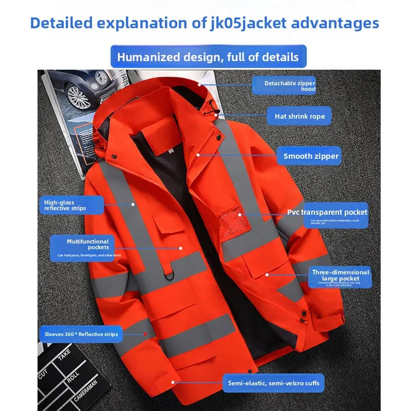 Men's Workwear Jacket Waterproof Windproof Reflective Outdoor Construction