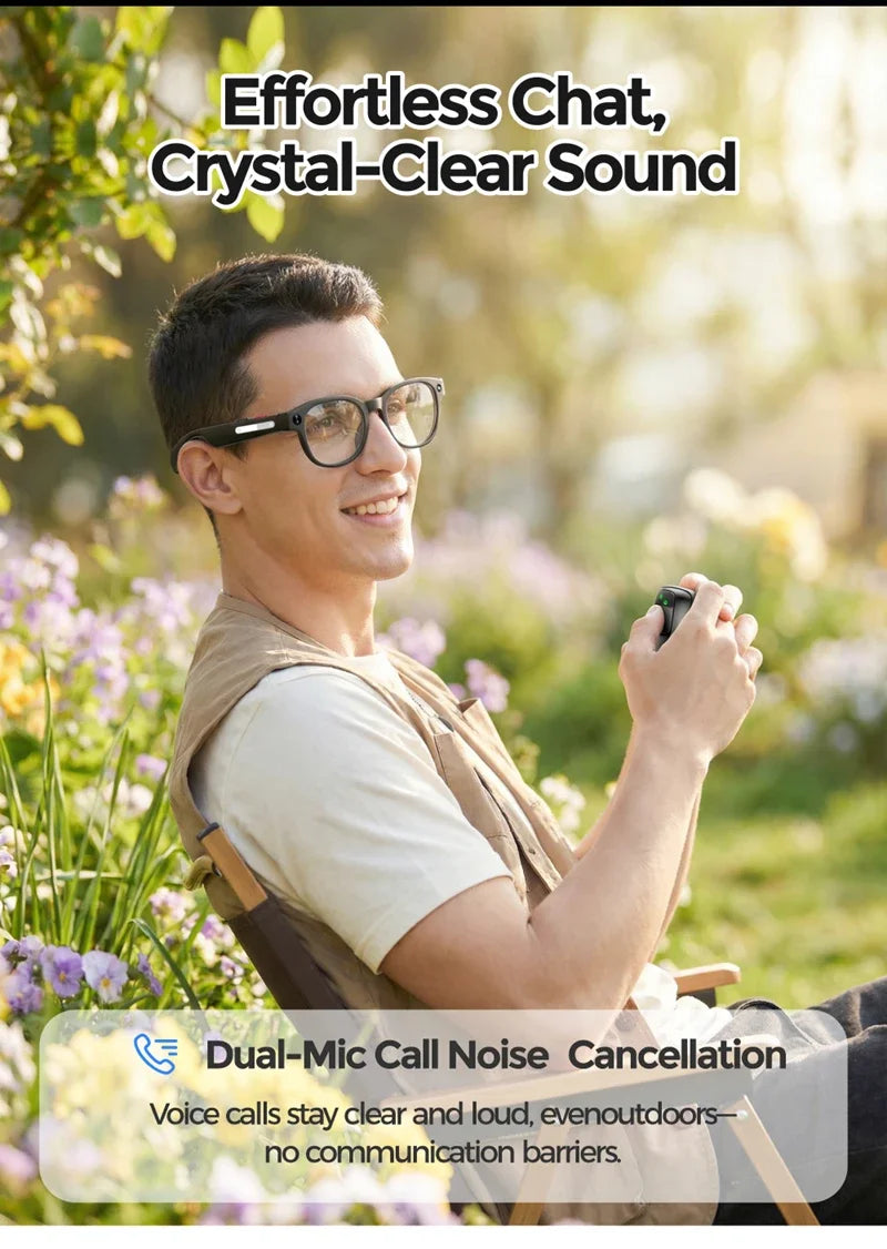 Smart AI Glasses with 800W Camera, Bluetooth, Waterproof, Voice Call