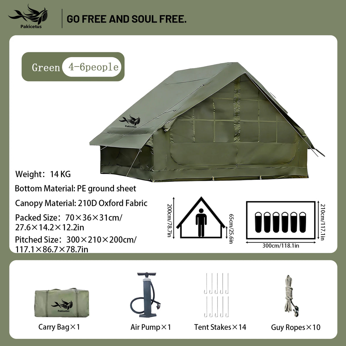 Inflatable Camping Tent for 4-8 Persons, Waterproof with Carry Bag