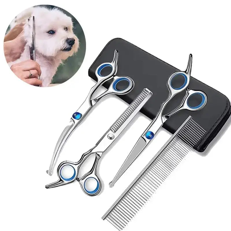 Pet Safe Scissors Set - 4pcs Stainless Steel Dog Grooming Shears