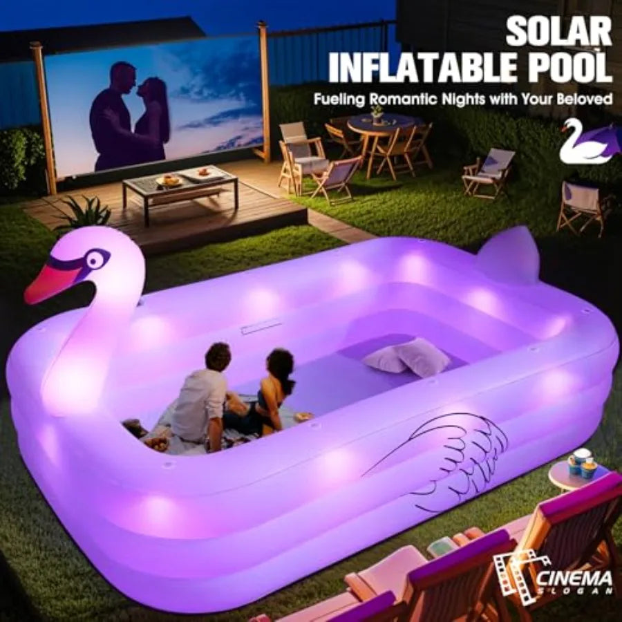 Inflatable Swan Pool for Adults with Lights, Large Blow Up Pool