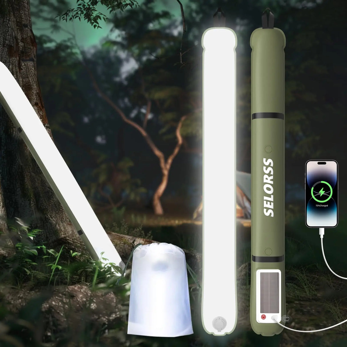Portable Solar Camping Lantern with USB-Type C, 2000mAh