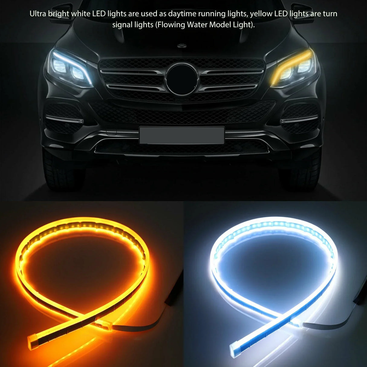 12V LED Guide Strip Headlight Bulbs - 2Pcs Sequential DRL Turn Signal Lights