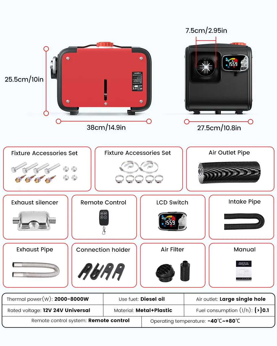 Diesel Air Heater 12V 5-8KW with LCD Switch for Car Truck RV Boat