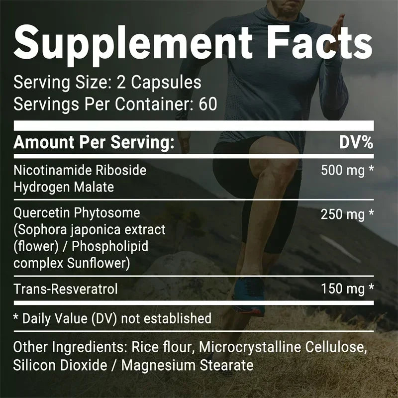 NAD+ Nicotinamide Riboside with Resveratrol - 120 Capsules for Energy Support
