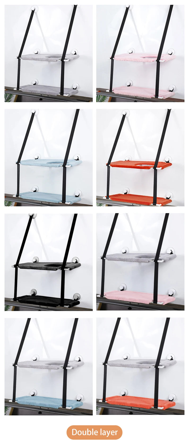 Double-layer Velvet Cat Suspension Bed with Suction Cups - 20kg Capacity