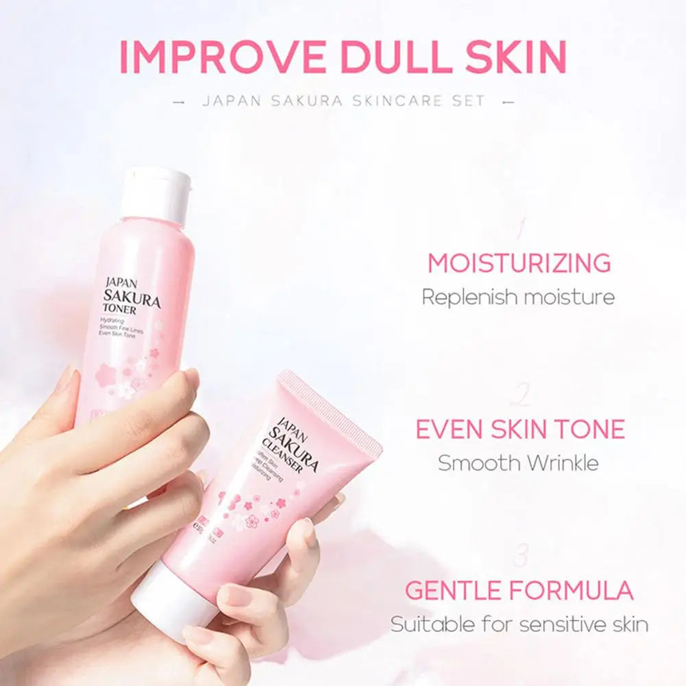 Sakura Skin Care Set with Cleanser, Serum, Eye Cream, Facial Cream - Travel Kit