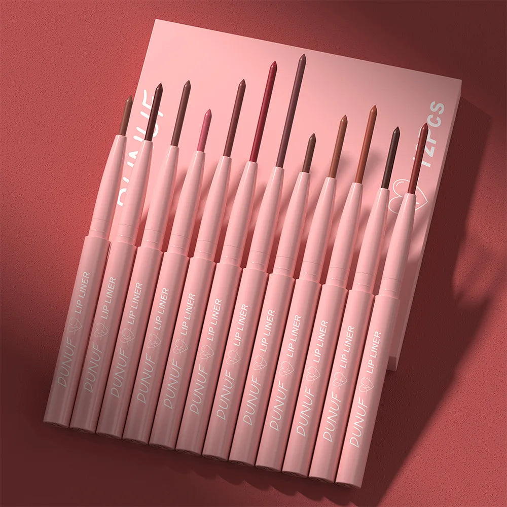 Matte Lip Liner Pencil Set 12 Colors Waterproof Highly Pigmented Makeup