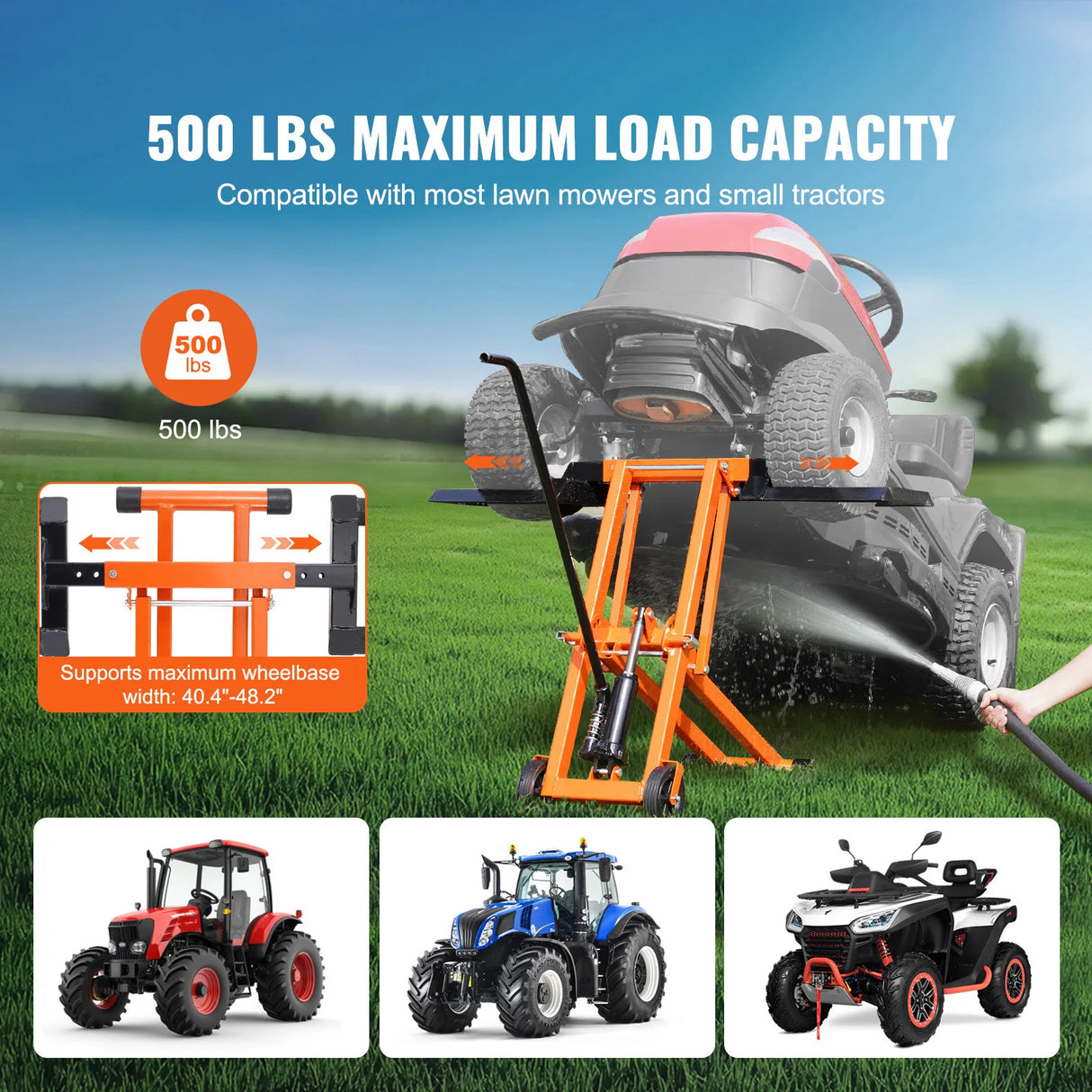 Lawn Mower Lift with Hydraulic Jack, 500/880 Lbs Adjustable Movable Lifter