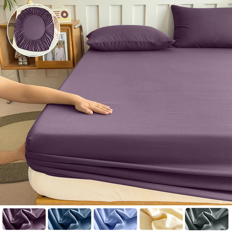 Fitted Bed Sheet 90/120/150/180x200 cm Solid Color Mattress Protector - Cozy Bed Sheets