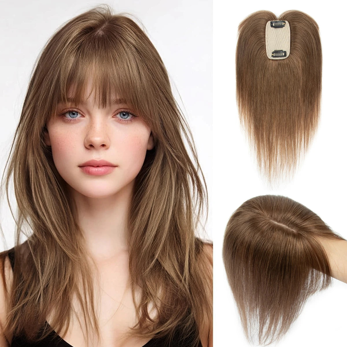 Natural Human Hair Toppers for Women, Silk Base, 5x9cm, Daily Use