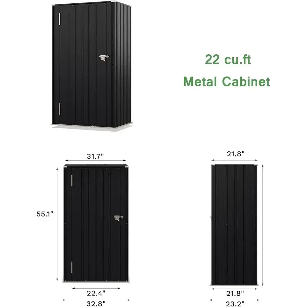 Lockable Metal Storage Shed 22-Foot Outdoor Tool Cabinet, Black