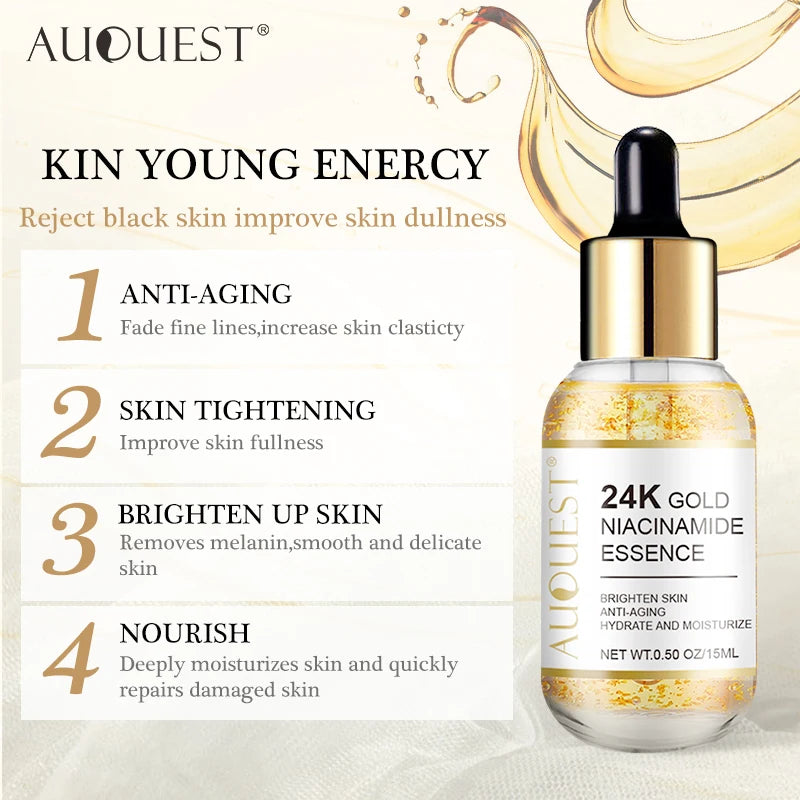 24K Gold Face Serum Niacinamide Hyaluronic Acid Anti-Wrinkle Skin Care