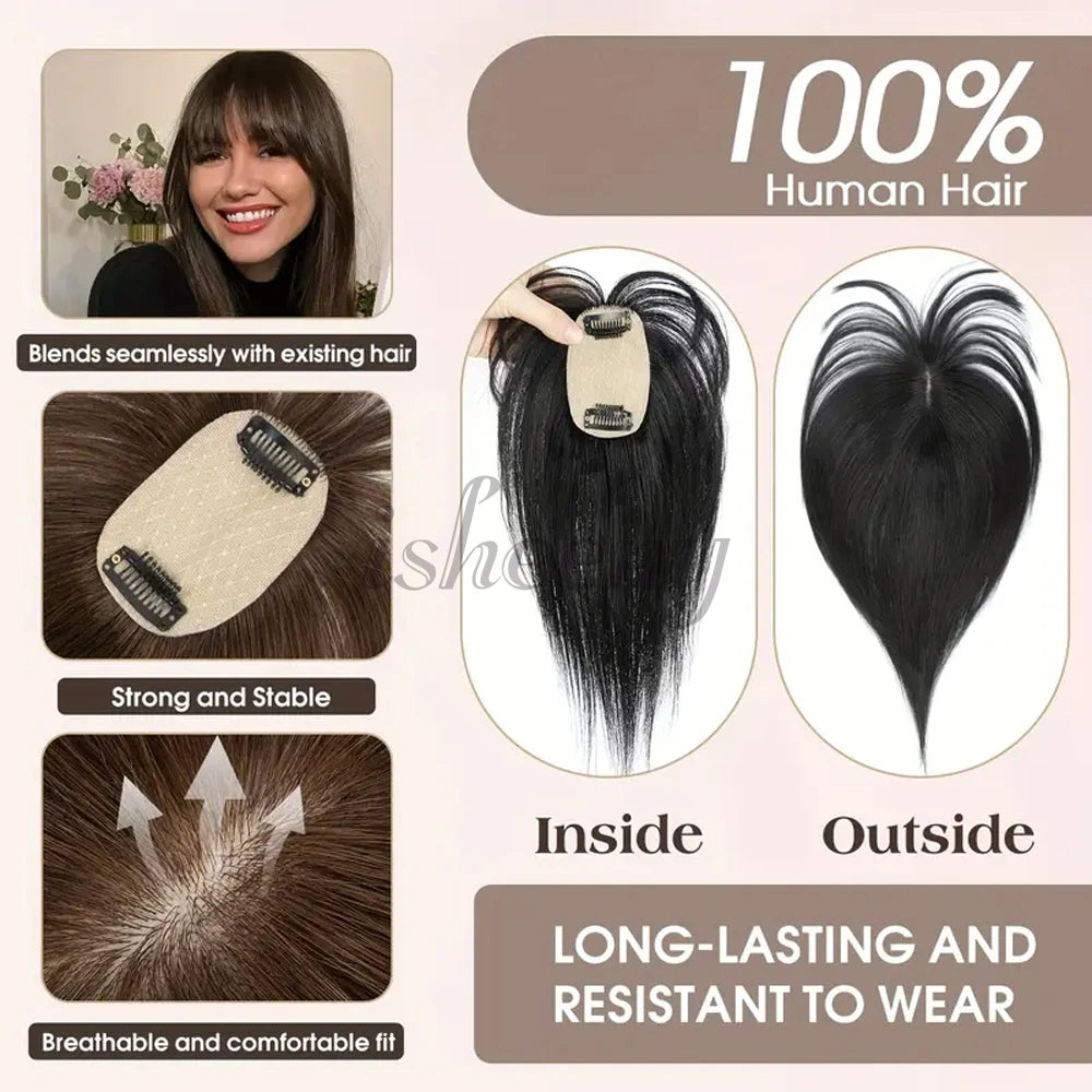 Human Hair Toppers 5x9cm Base Net 20cm Natural Look Hairpiece
