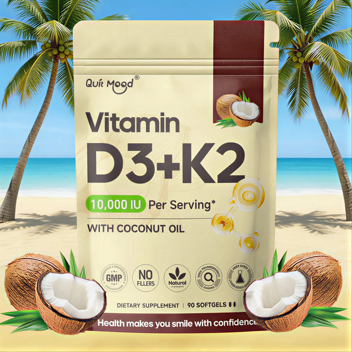 Vitamin D3 and K2 Soft Capsules for Daily Routines, 60 Count