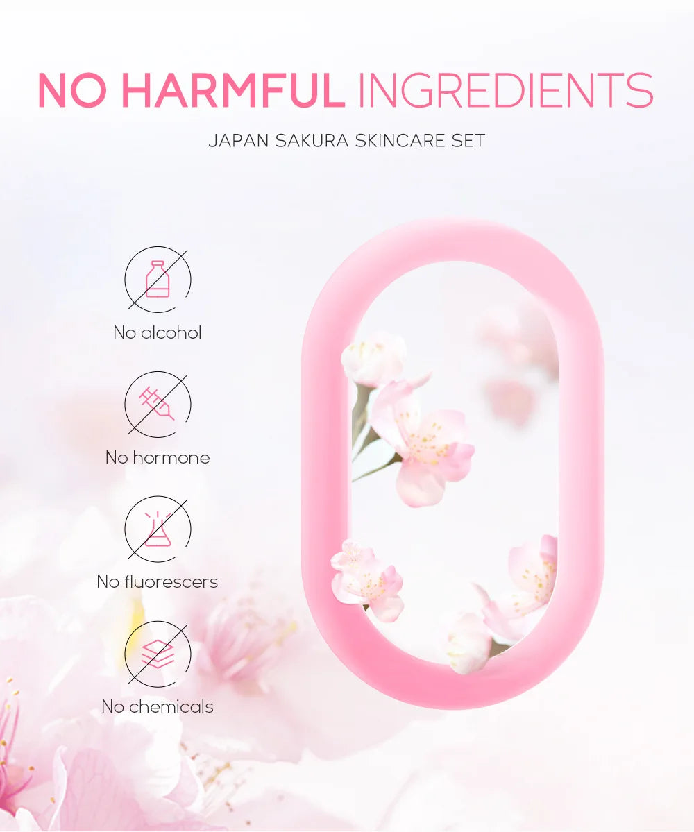 Sakura Skin Care Set - Facial Cleanser, Cream, Serum, Toner - Moisturizing Kit