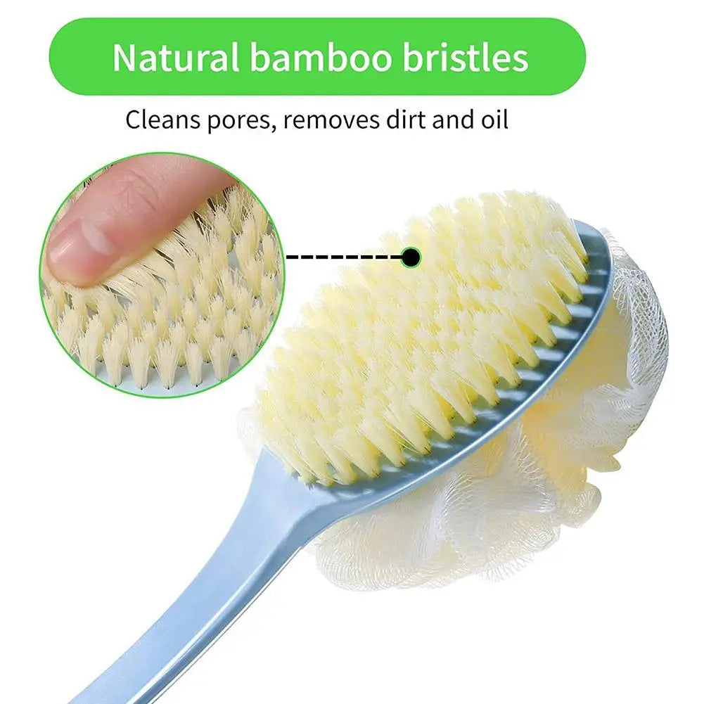 Two-Sided Silicone Shower Body Brush with Long Handle for Exfoliating