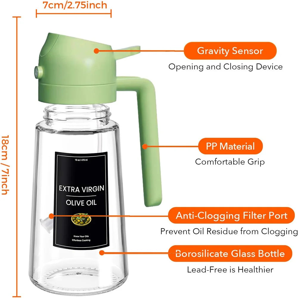 Oil Sprayer 2-in-1 Olive Oil Dispenser 16oz Glass Kitchen Mister