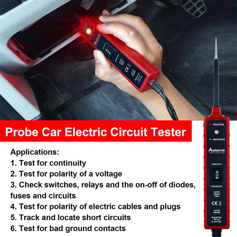 Automotive Electric Circuit Tester with Power Switch for Vehicle Diagnostics