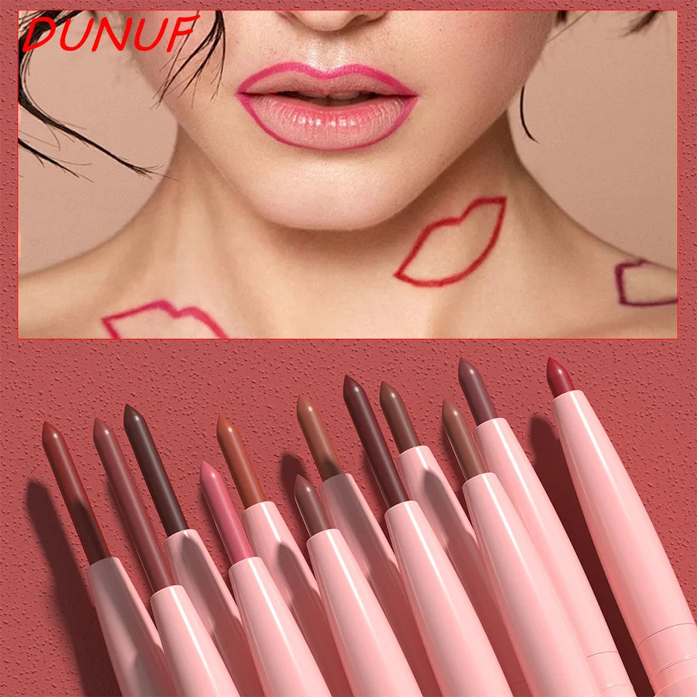 Matte Lip Liner Pencil Set 12 Colors Waterproof Highly Pigmented Makeup