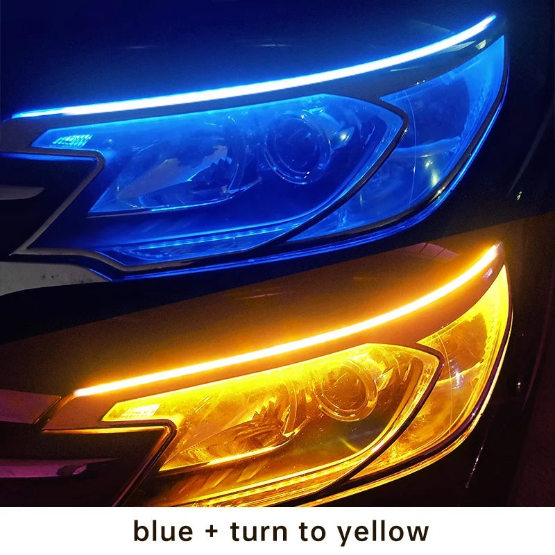 12V LED Guide Strip Headlight Bulbs - 2Pcs Sequential DRL Turn Signal Lights