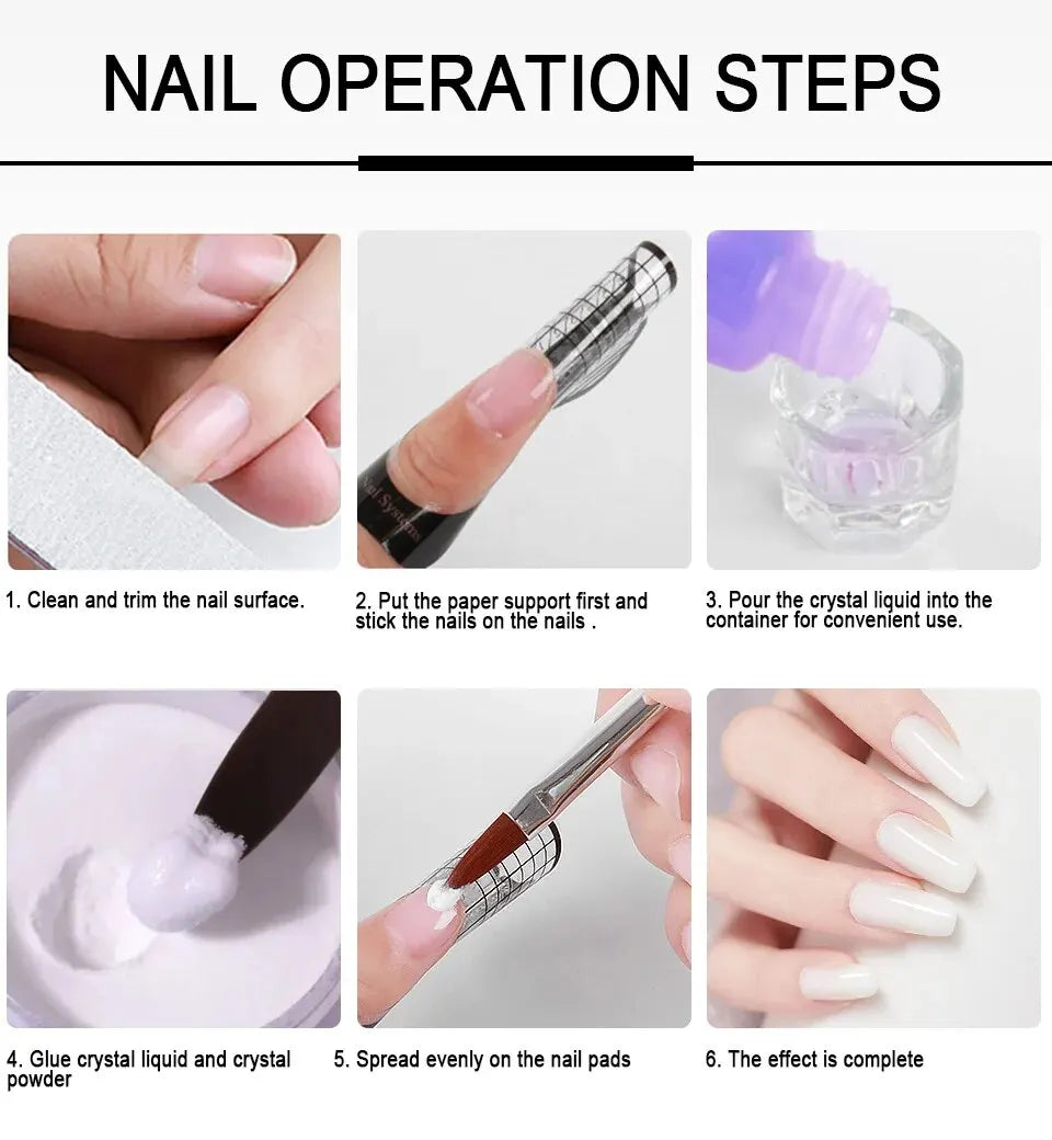 Acrylic Powder & Liquid Monomer Nail Art Kit - 3D Decoration Tools
