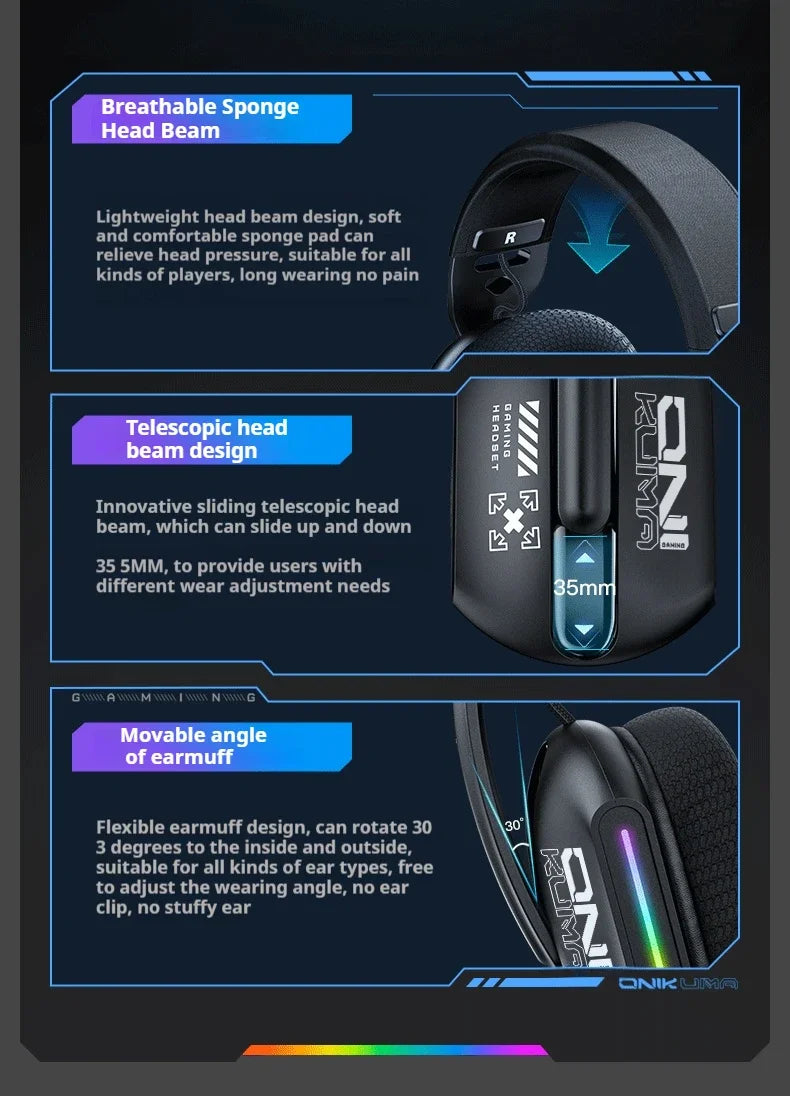New Wireless Gaming Headset 3 Modes Bendable HD Mic Soft Ear Pads