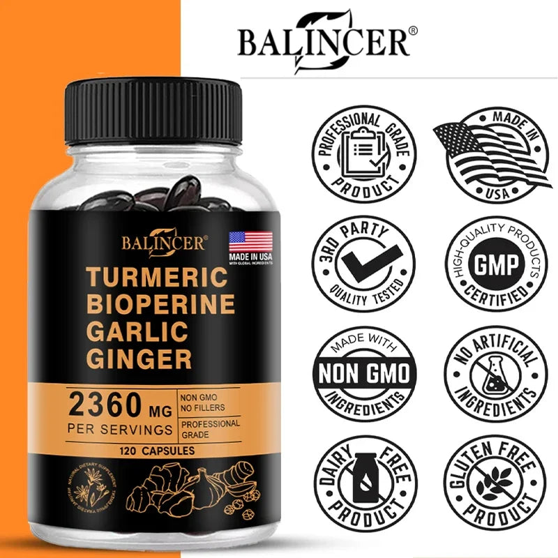 Turmeric Ginger Supplement with Curcumin and Black Pepper, 2360 Mg