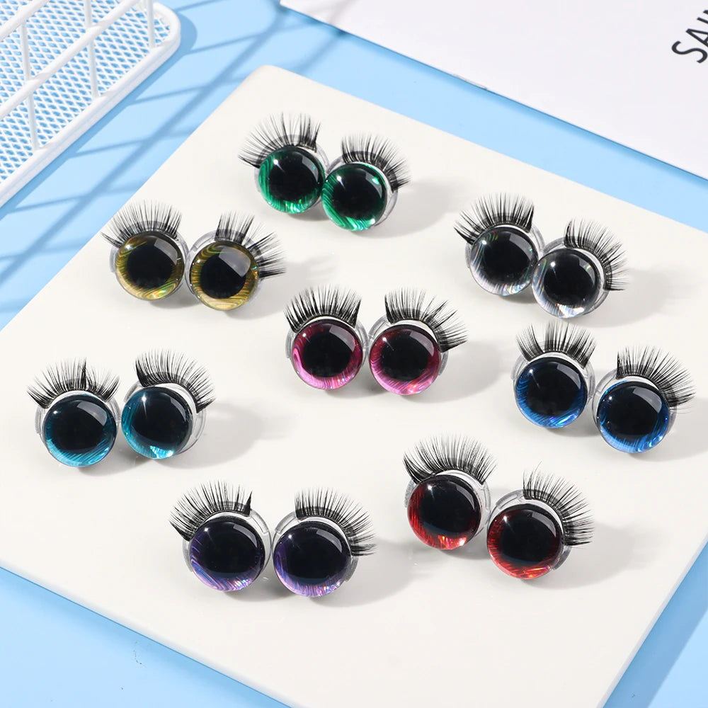 3D Glitter Doll Safety Eyes 20MM with Eyelash for Crochet Toys 1 Pair