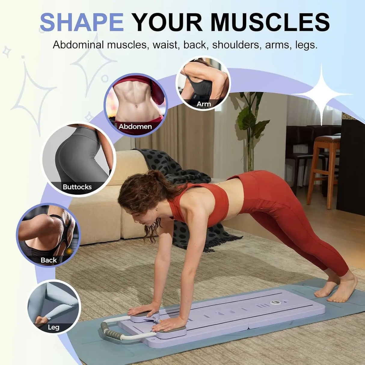 Multi-Functional Pilates Board with Resistance Bands for Home Fitness
