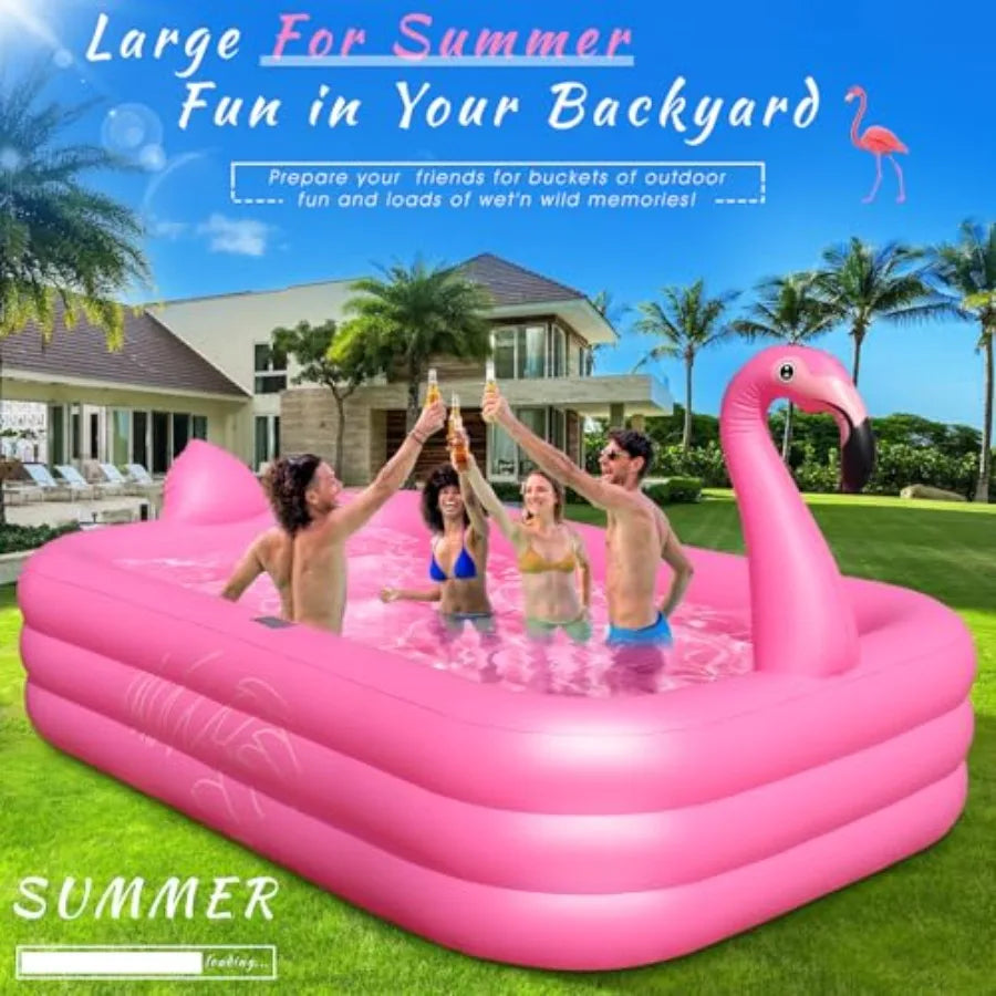 Inflatable Pool with Lights for Backyard Outdoor Use, Bright Pink 100x63x20