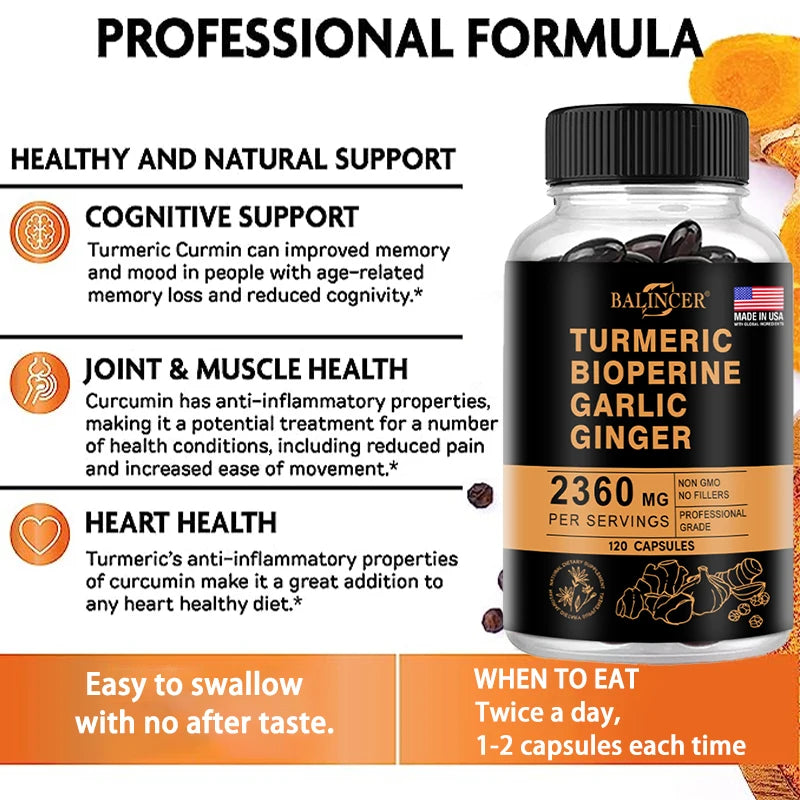 Turmeric Ginger Supplement with Curcumin and Black Pepper, 2360 Mg