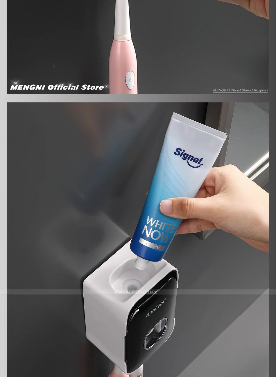 Automatic Toothpaste Dispenser Wall-Mounted Squeezer Toothbrush Holder Rack